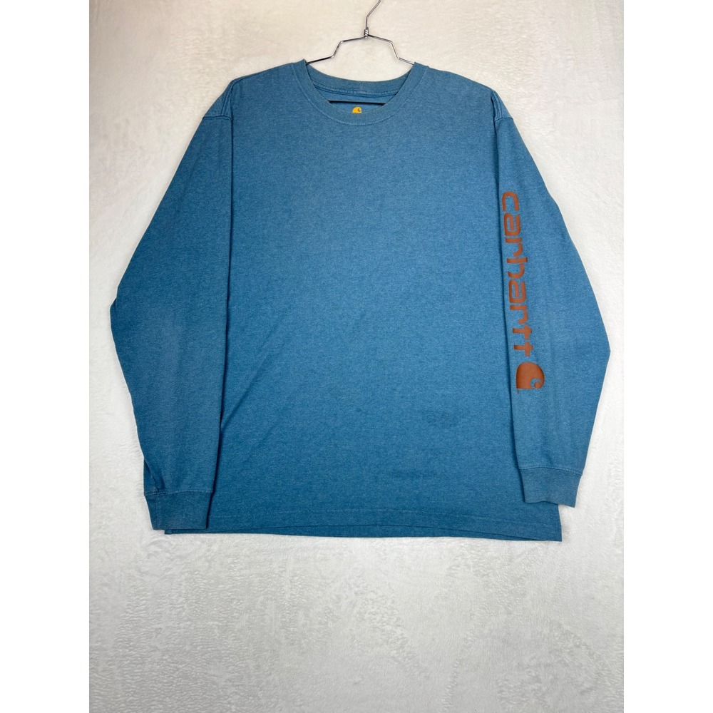 Carhartt Mens Y2K Blue Long Sleeve Graphic Logo T-Shirt Original Fit Work‎ Shirt